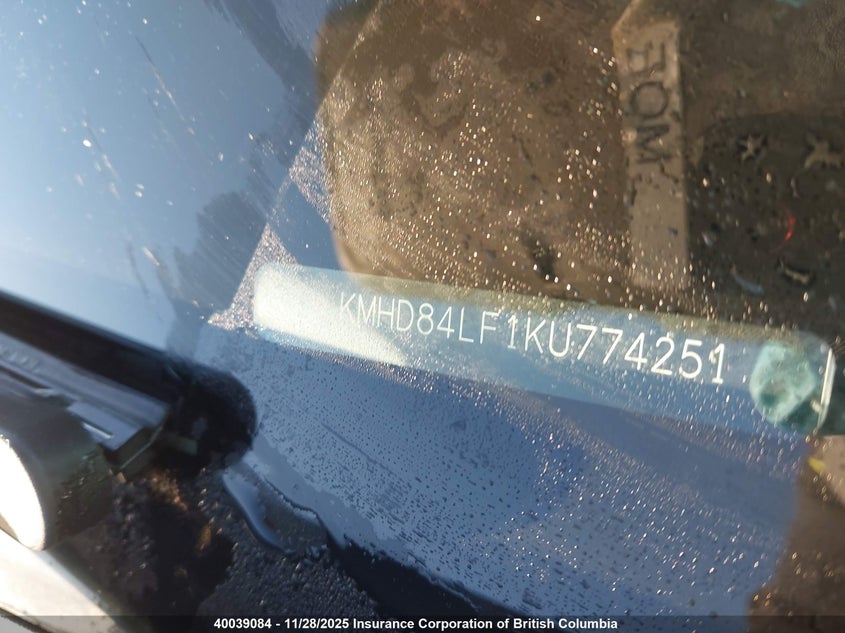 2019 Hyundai Elantra Sel/Value/Limited VIN: KMHD84LF1KU774251 Lot: 40039084