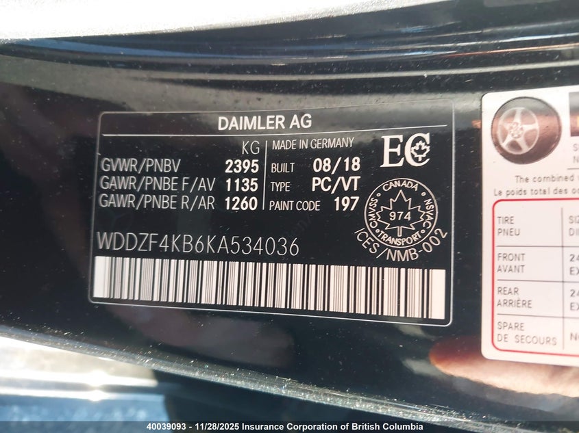 2019 Mercedes-Benz E 300 4Matic VIN: WDDZF4KB6KA534036 Lot: 40039093