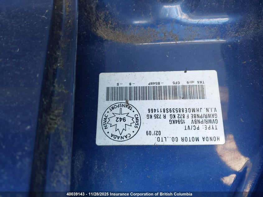 2009 Honda Fit VIN: JHMGE88539S811466 Lot: 40039143