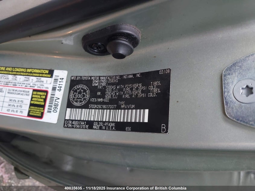 5TDZK29C18S170077 2008 TOYOTA SIENNA photo no. 9