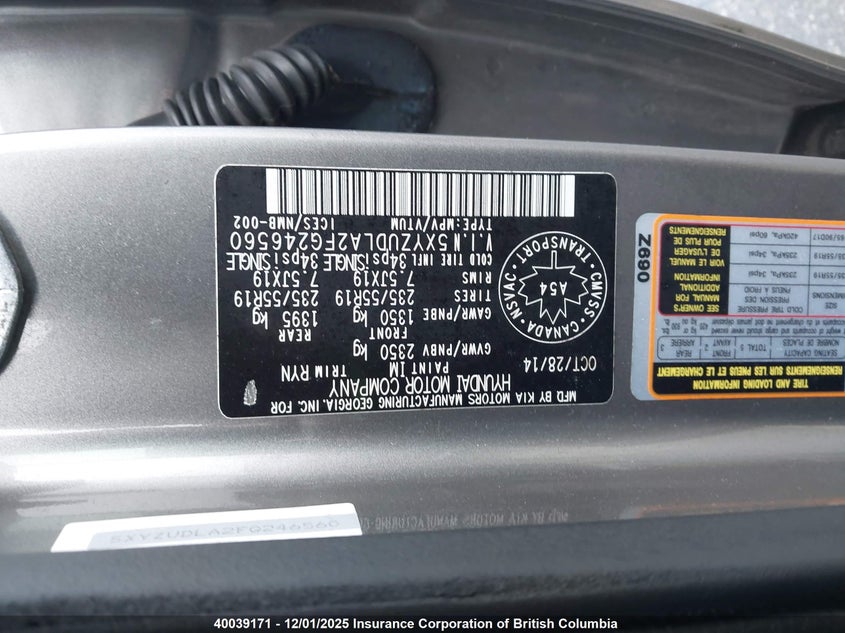 5XYZUDLA2FG246560 2015 HYUNDAI SANTA FE photo no. 9
