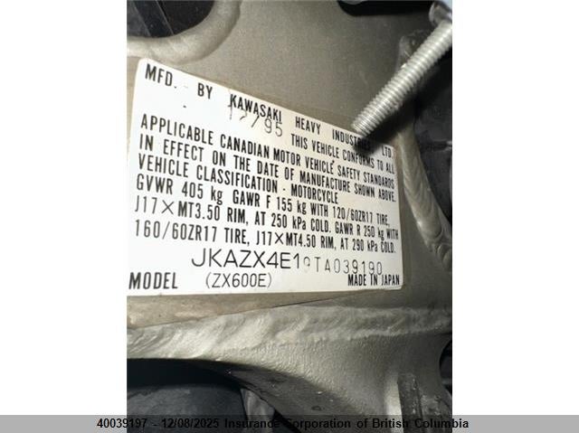 JKAZX4E19TA039190 1996 KAWASAKI ZX photo no. 15