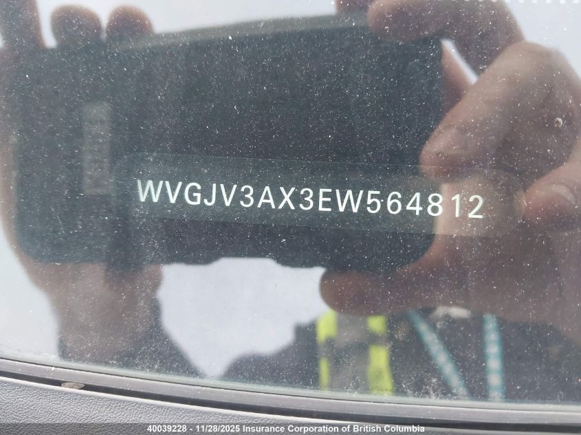 2014 Volkswagen Tiguan S/Se/Sel/R-Line VIN: WVGJV3AX3EW564812 Lot: 40039228