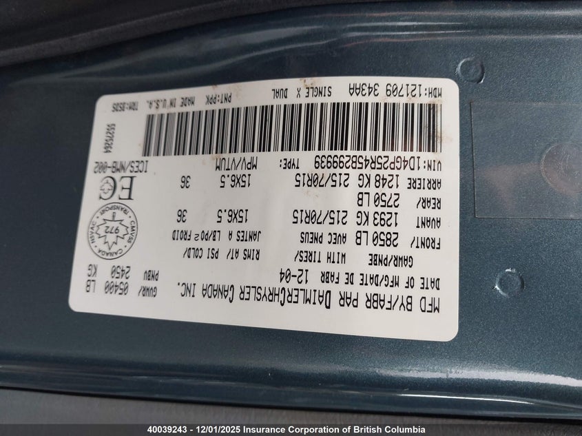 1D4GP25R45B299939 2005 DODGE CARAVAN photo no. 9