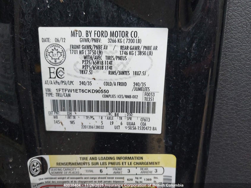 1FTFW1ET6CKD90550 2012 FORD F-150 photo no. 9