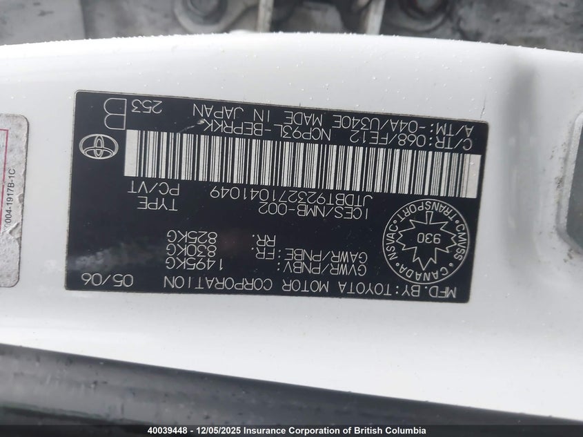 JTDBT923271041049 2007 TOYOTA YARIS photo no. 9