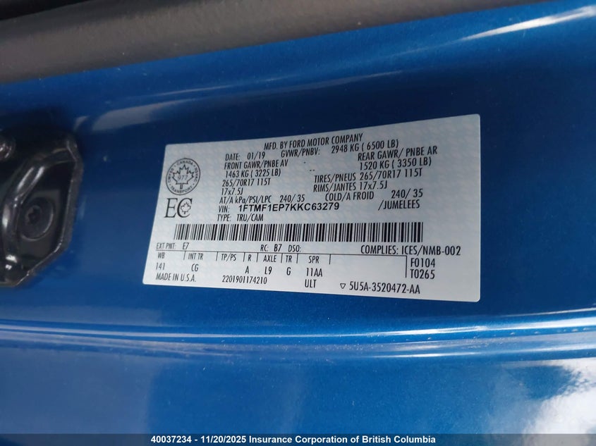 1FTMF1EP7KKC63279 2019 FORD F-150 photo no. 19