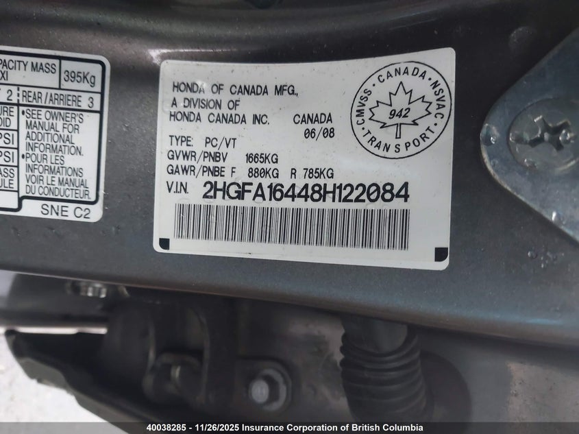 2HGFA16448H122084 2008 HONDA CIVIC photo no. 19