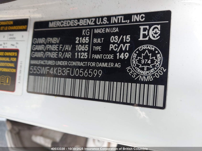 55SWF4KB3FU056599 2015 MERCEDES-BENZ C-KLASSE photo no. 9
