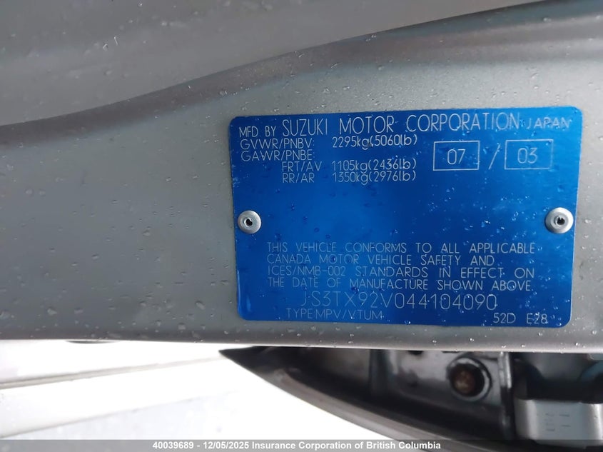 JS3TX92V044104090 2004 SUZUKI XL7 photo no. 9