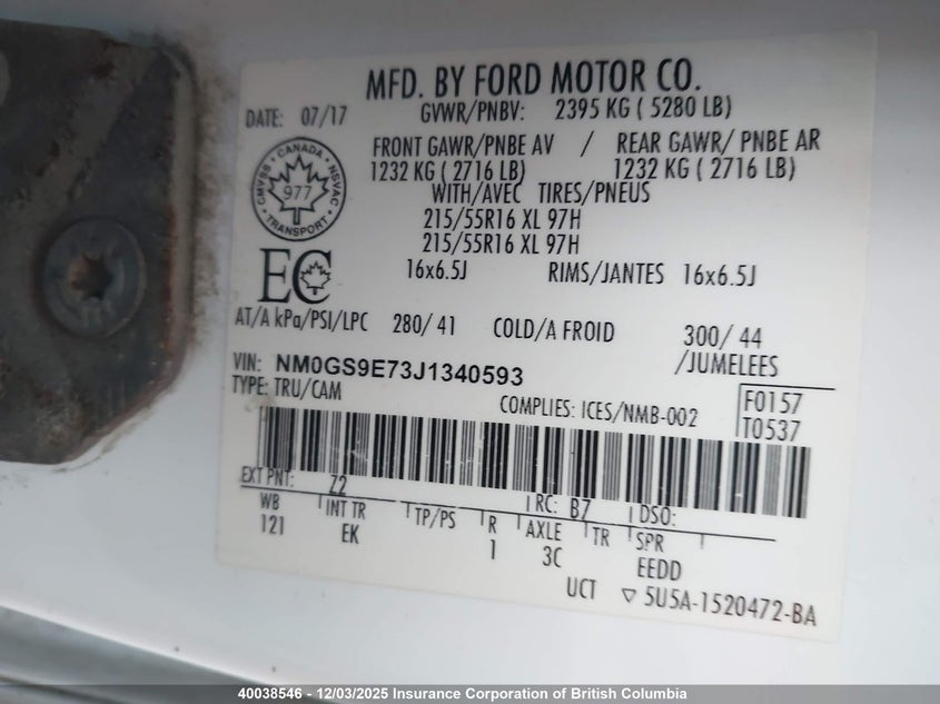 NM0GS9E73J1340593 2018 FORD TRANSIT photo no. 9
