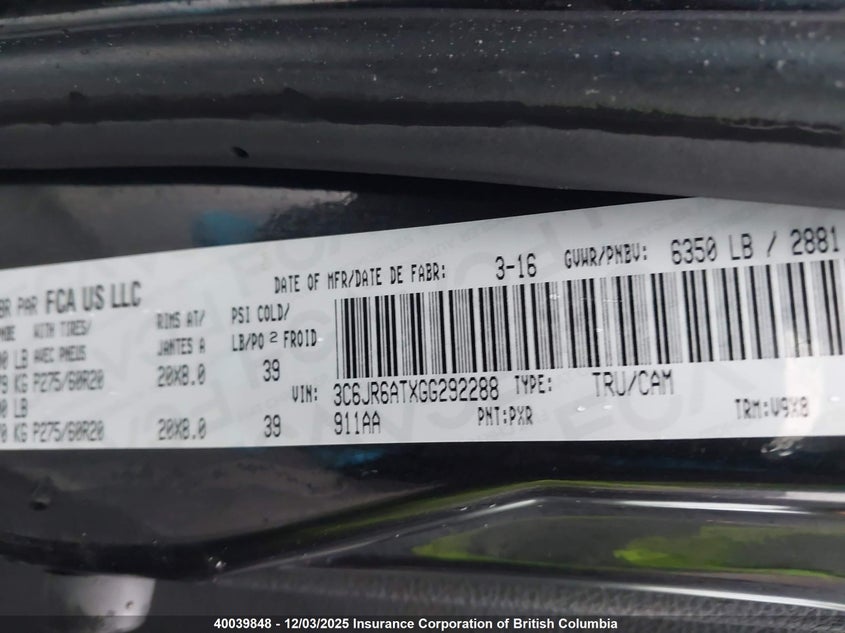 3C6JR6ATXGG292288 2016 RAM 1500 photo no. 9