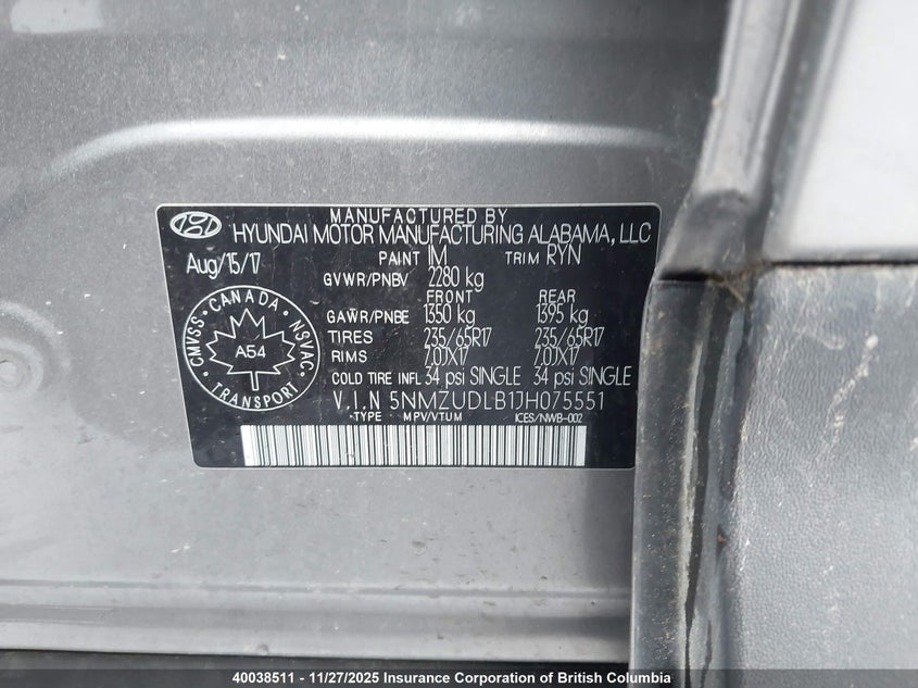 5NMZUDLB1JH075551 2018 HYUNDAI SANTA FE photo no. 9