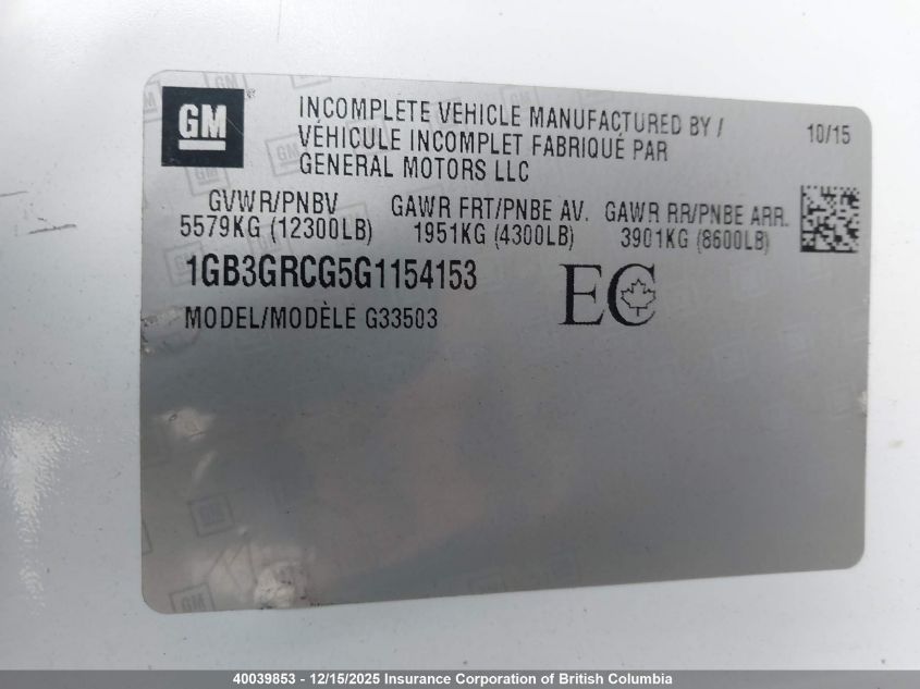 2016 Chevrolet Express G3500 VIN: 1GB3GRCG5G1154153 Lot: 40039853