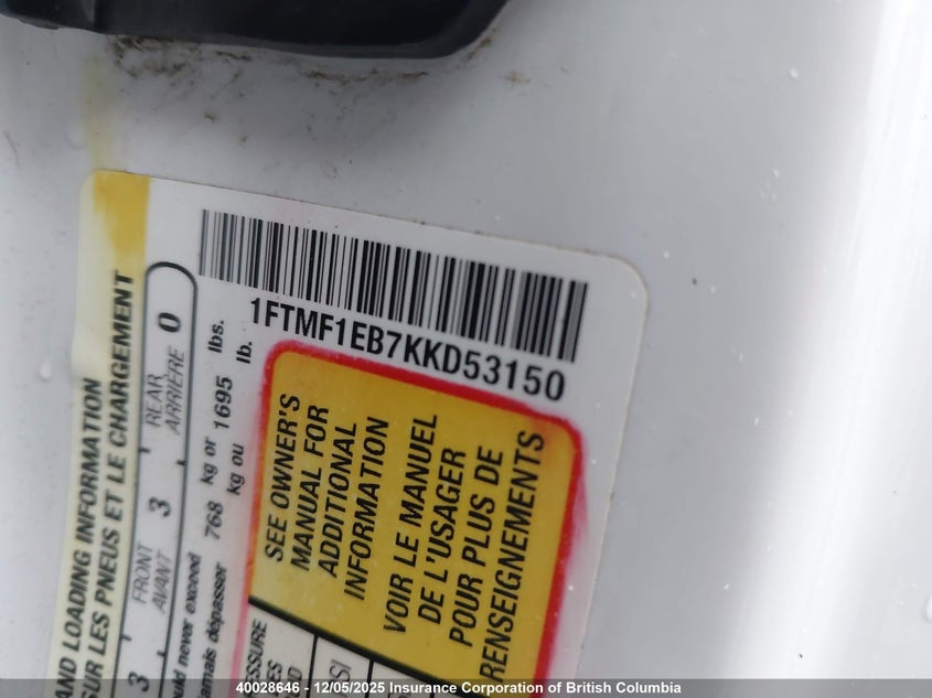 1FTMF1EB7KKD53150 2019 FORD F-150 photo no. 9