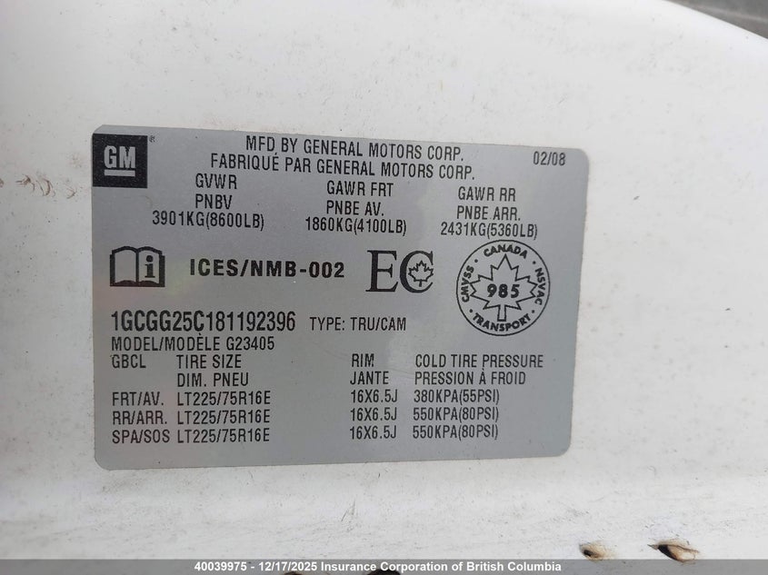 1GCGG25C181192396 2008 CHEVROLET EXPRESS photo no. 9