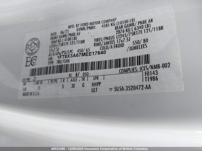 1FT8X3A67MEE17840 2021 FORD F350 photo no. 9