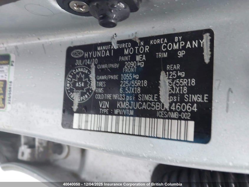 KM8JUCAC5BU146064 2011 HYUNDAI TUCSON photo no. 9
