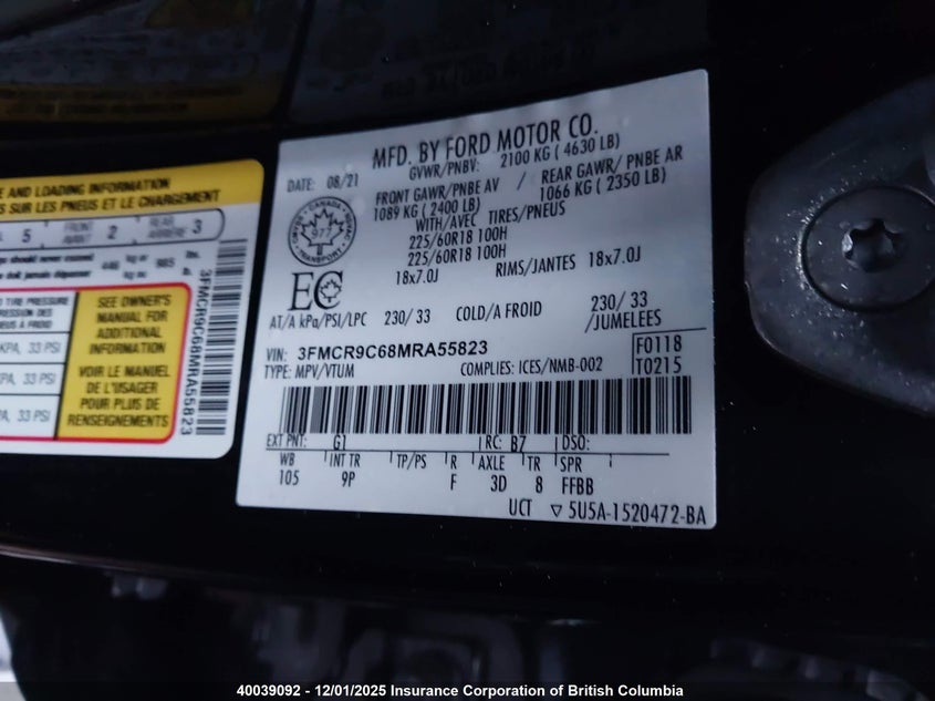 3FMCR9C68MRA55823 2021 FORD BRONCO SPORT photo no. 19