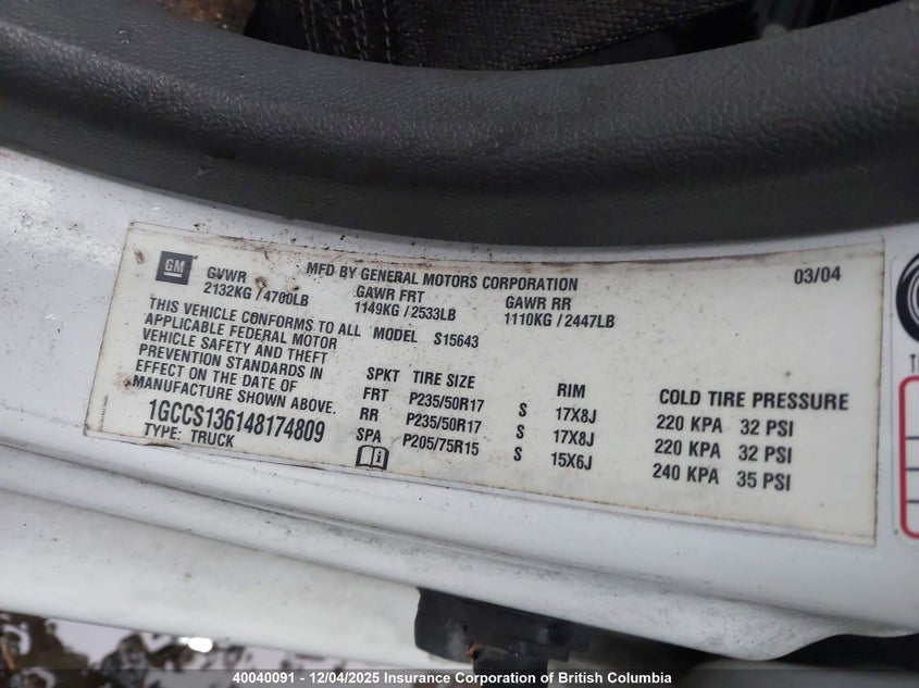 1GCCS136148174809 2004 CHEVROLET COLORADO photo no. 9