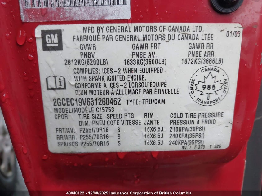 2GCEC19V631260462 2003 CHEVROLET SILVERADO photo no. 9
