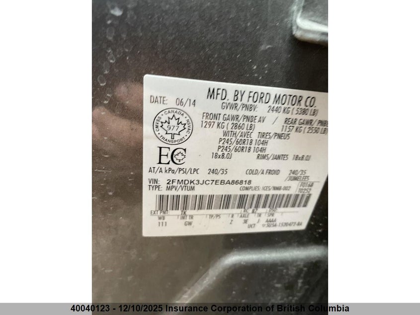 2FMDK3JC7EBA86818 2014 FORD EDGE photo no. 12