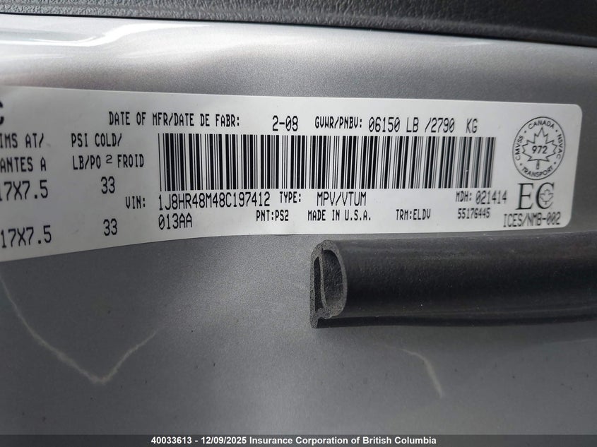 1J8HR48M48C197412 2008 JEEP GRAND CHEROKEE photo no. 9