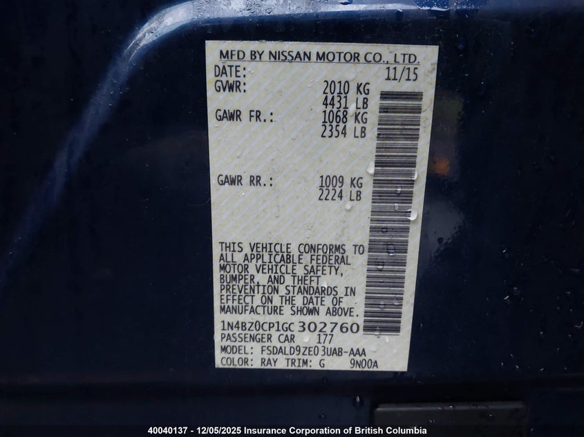 1N4BZ0CP1GC302760 2016 NISSAN LEAF photo no. 9