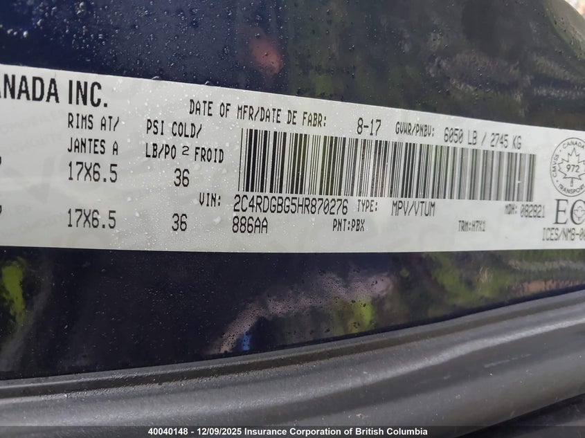 2C4RDGBG5HR870276 2017 DODGE CARAVAN photo no. 9