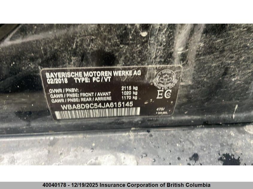 2018 BMW 330I VIN: WBA8D9C54JA615145 Lot: 40040178