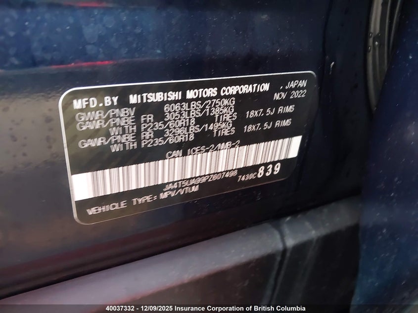 JA4T5UA99PZ607498 2023 MITSUBISHI OUTLANDER photo no. 9