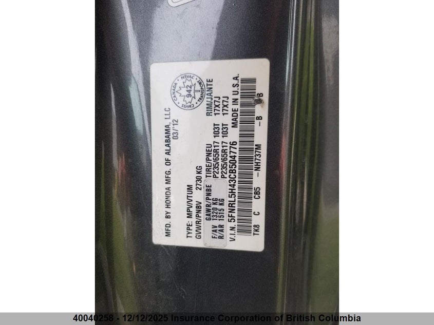 5FNRL5H43CB504776 2012 HONDA ODYSSEY photo no. 5