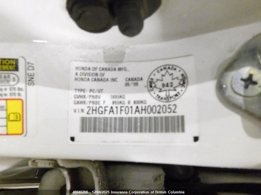 2HGFA1F01AH002052 2010 HONDA CIVIC photo no. 5