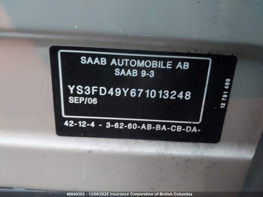 YS3FD49Y671013248 2007 SAAB 9-3 photo no. 9