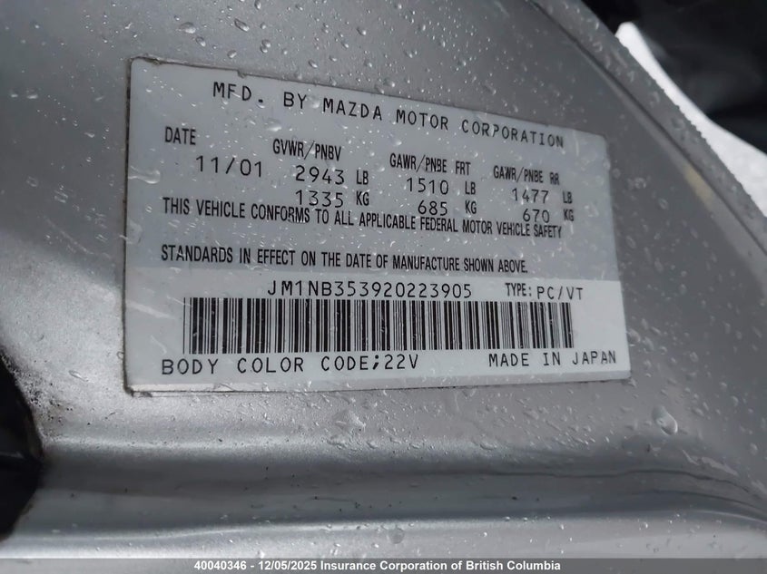 JM1NB353920223905 2002 MAZDA  photo no. 9