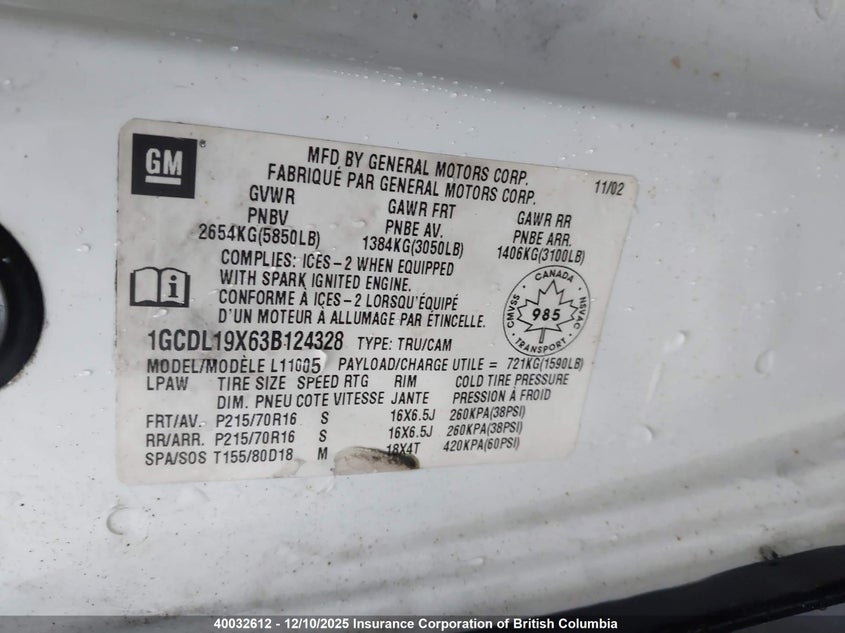 1GCDL19X63B124328 2003 CHEVROLET ASTRO photo no. 9