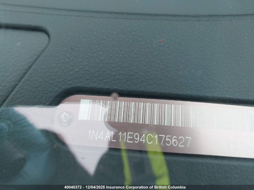 2004 Nissan Altima S/Sl VIN: 1N4AL11E94C175627 Lot: 40040372