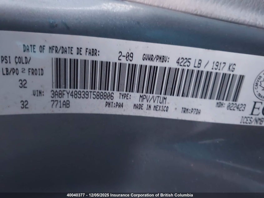 3A8FY48939T588806 2009 CHRYSLER PT CRUISER photo no. 9