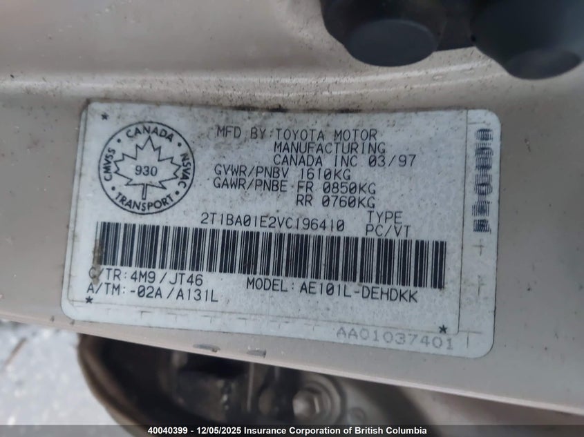 2T1BA01E2VC196410 1997 TOYOTA COROLLA photo no. 9