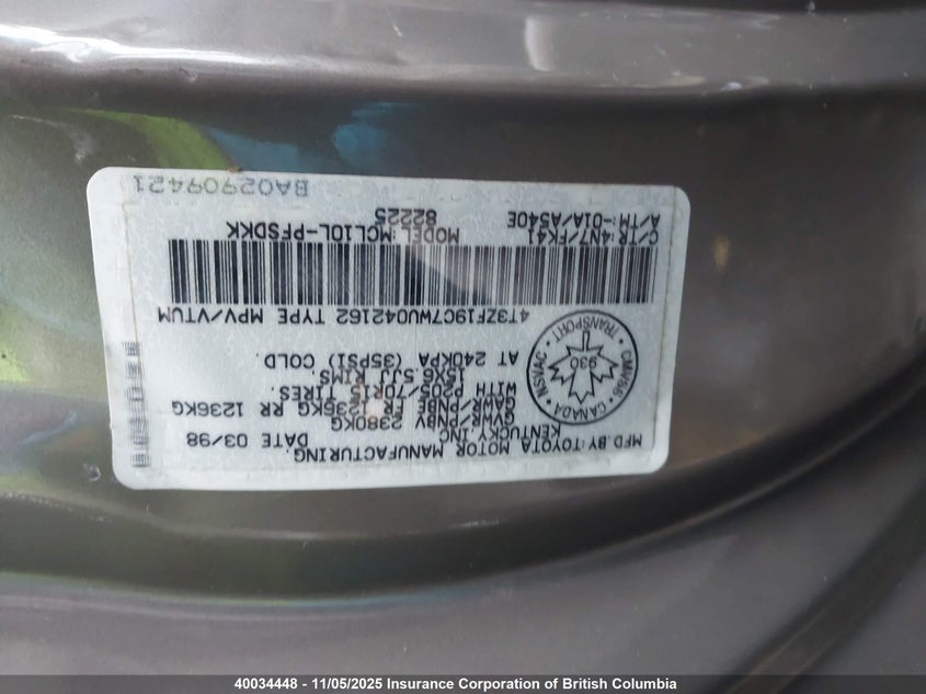 4T3ZF19C7WU042162 1998 TOYOTA SIENNA photo no. 9