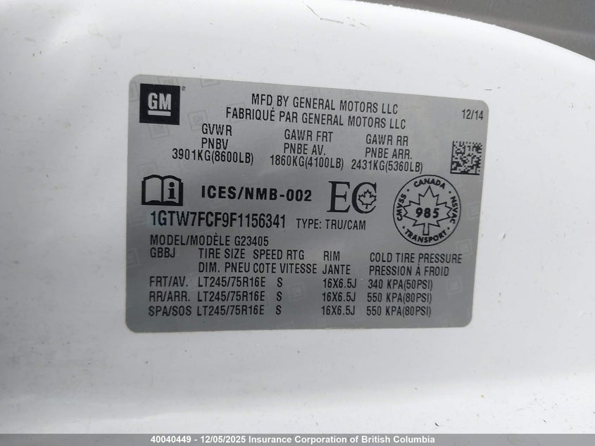 1GTW7FCF9F1156341 2015 GMC SAVANA photo no. 9