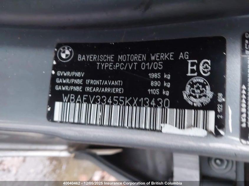 WBAEV33455KX13430 2005 BMW 3ER photo no. 9