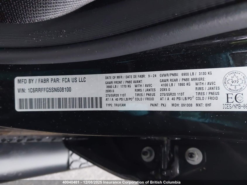 1C6RRFFG5SN608100 2025 RAM 1500 photo no. 9