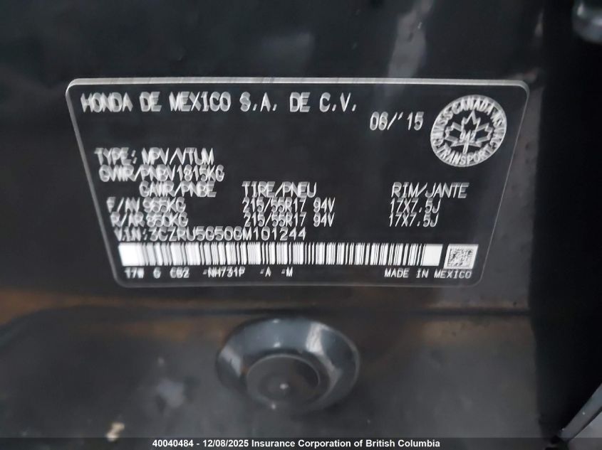 2016 Honda Hr-V VIN: 3CZRU5G50GM101244 Lot: 40040484