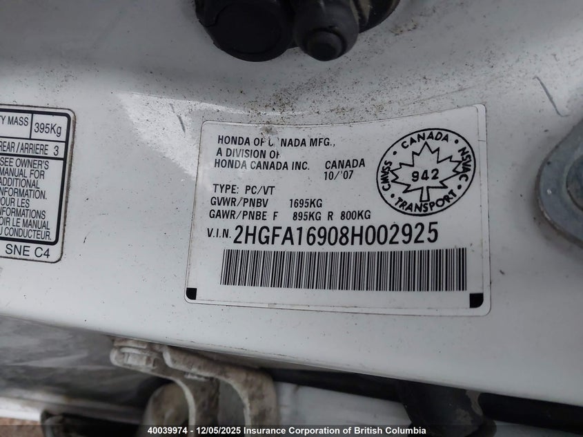 2HGFA16908H002925 2008 HONDA CIVIC photo no. 9