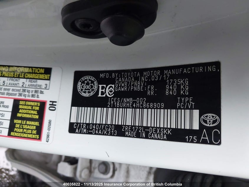2T1BURHE4HC868909 2017 TOYOTA COROLLA photo no. 9