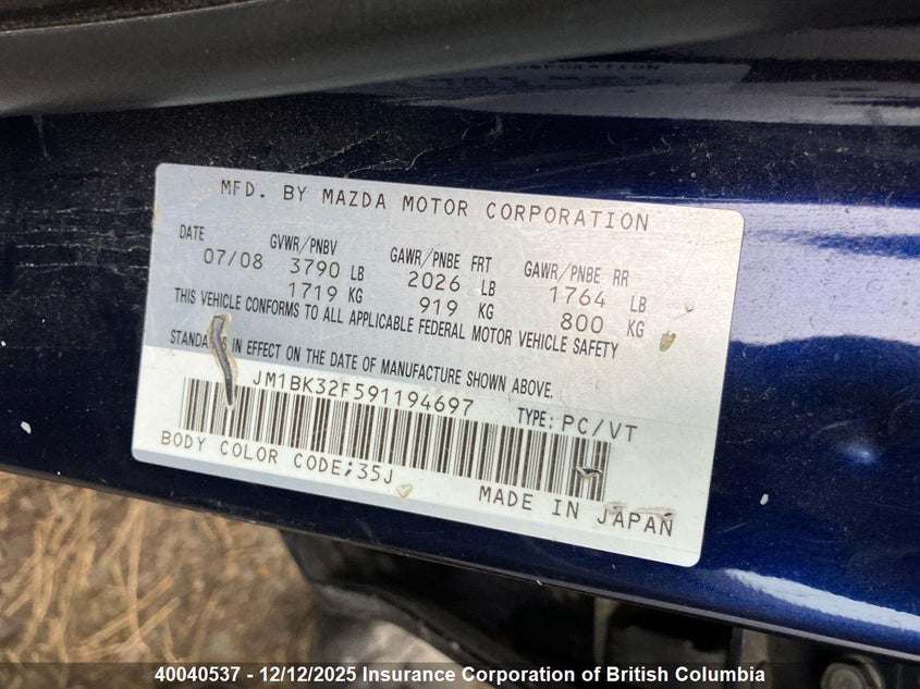 JM1BK32F591194697 2009 MAZDA 3 photo no. 5