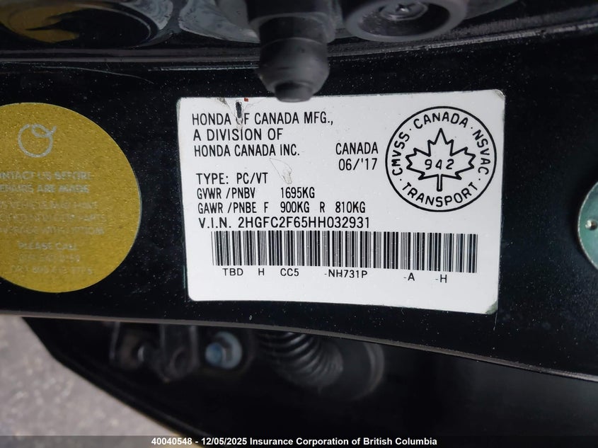 2HGFC2F65HH032931 2017 HONDA CIVIC photo no. 9