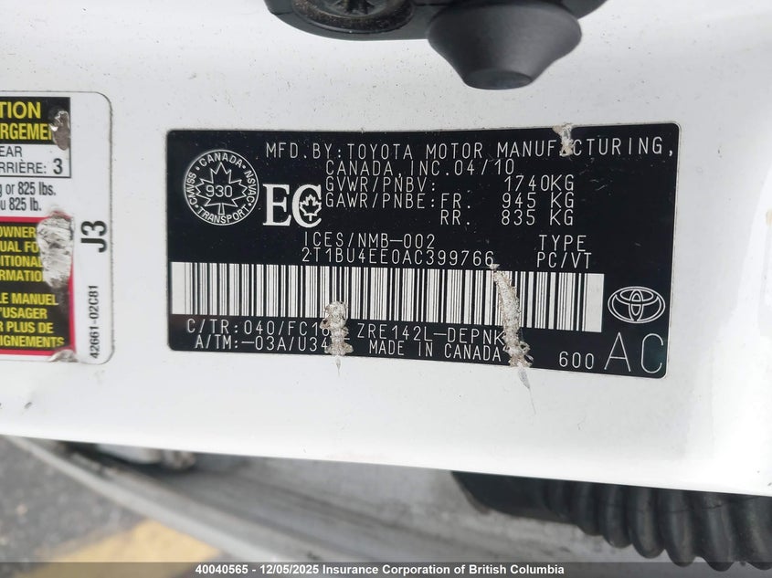 2T1BU4EE0AC399766 2010 TOYOTA COROLLA photo no. 9