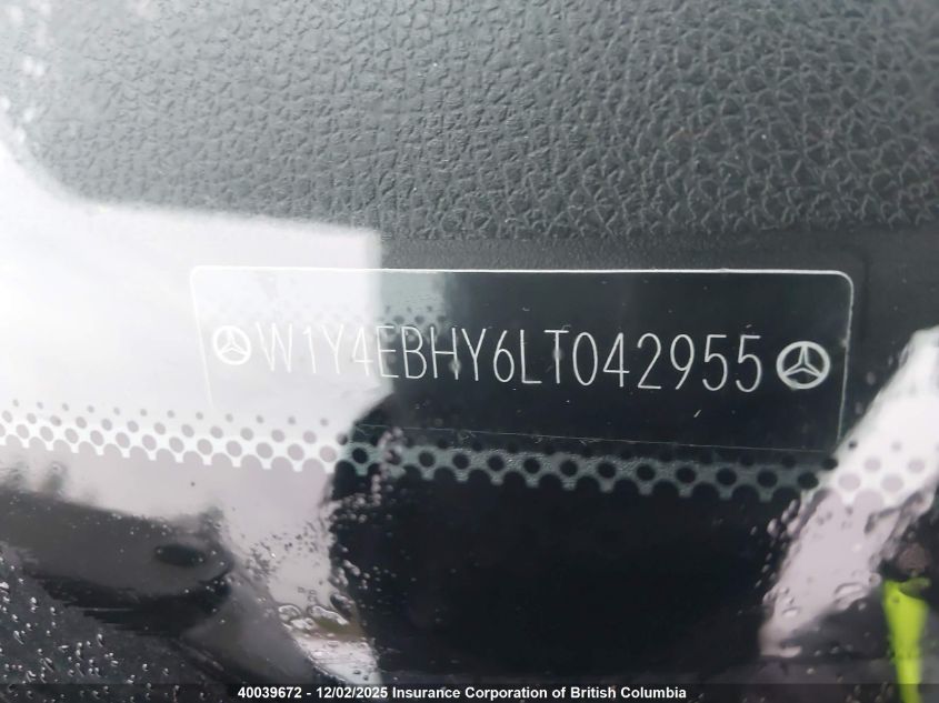 2020 Mercedes-Benz Sprinter 2500 VIN: W1Y4EBHY6LT042955 Lot: 40039672